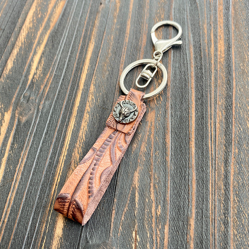 Wholesale Western Vintage Turquoise Genuine Leather Keychain